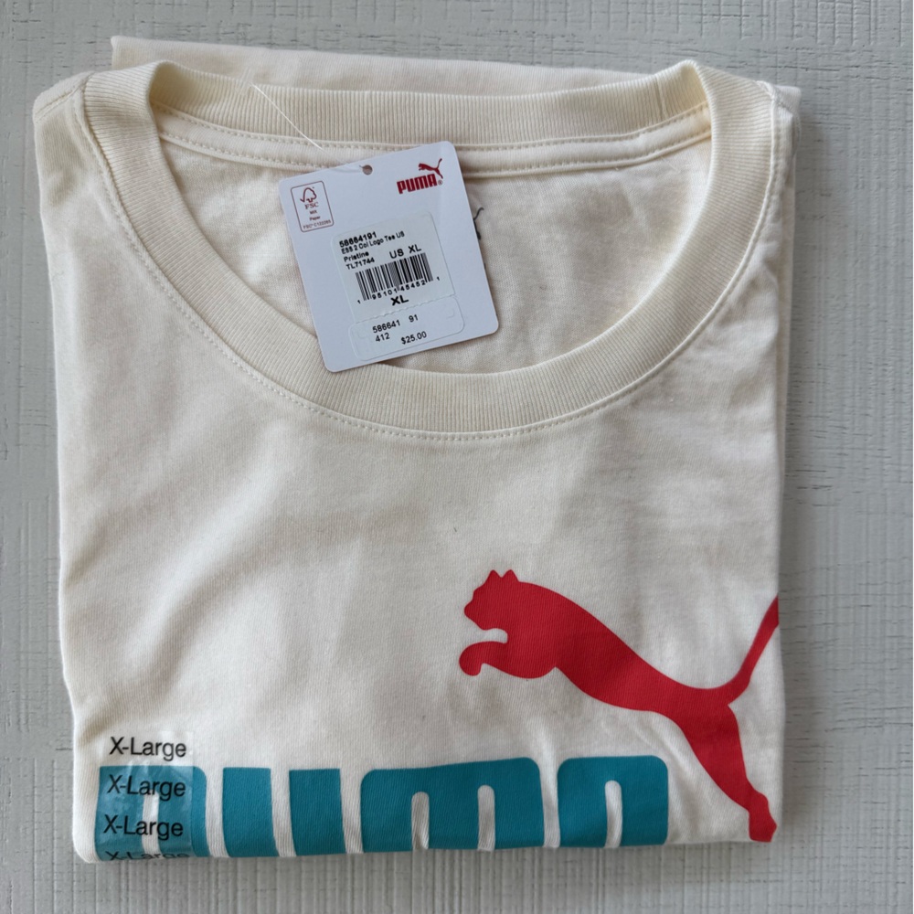 Puma Cream and Red Short Sleeve Tee
